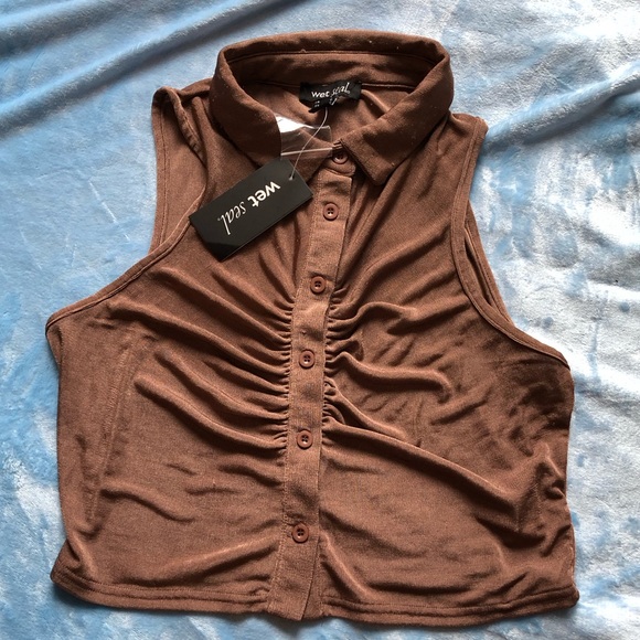 NWT TWO sexy tops sheer see through buttoned blouse crop top - Picture 4 of 17